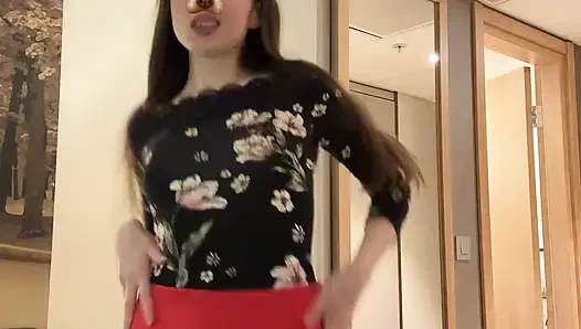 TikTok compilation part 9: slim girl dancing, mini skirt, shorts, striptease, stockings and long legs, dancing on top
