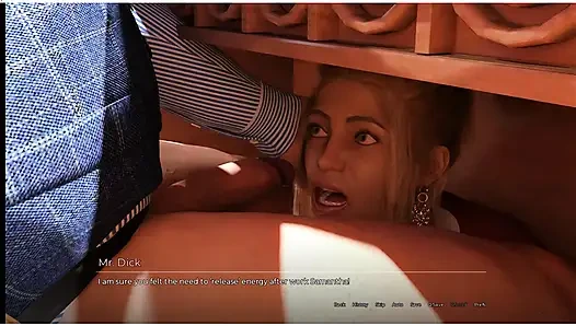 Büyü kitabı - oyun - rol yapma - orta yaşlı seksi kadın patronuna masanın altında sakso çekiyor