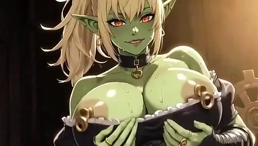 Anime güzel sevimli ork göğüsleri, ai animasyon