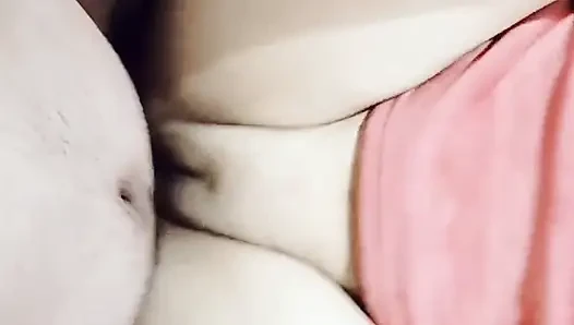 Stepsister puts her cute feet on my shoulders to penetrate her rich shaved pussy.