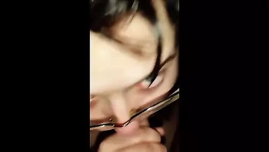 Blue-eyed girl caresses right on camera