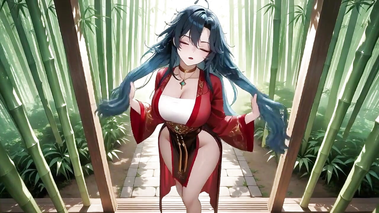 Mavi saçlı samuraylar! Bamboo Grove'da hizmet. O yüksek yarıklı kimono'nun altında hangi sırlar saklanıyor?