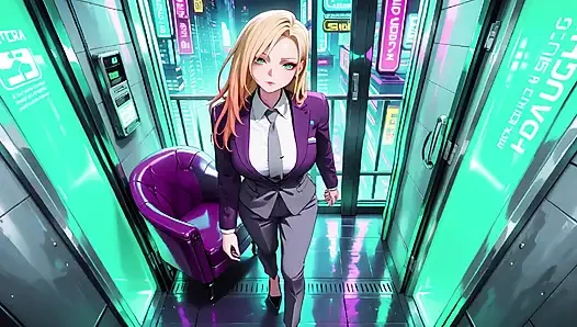 Blonde Boss in Purple Suit! Office Train Private Moments. She's Multitasking with Files While Secretly Adjusting Her Skirt...