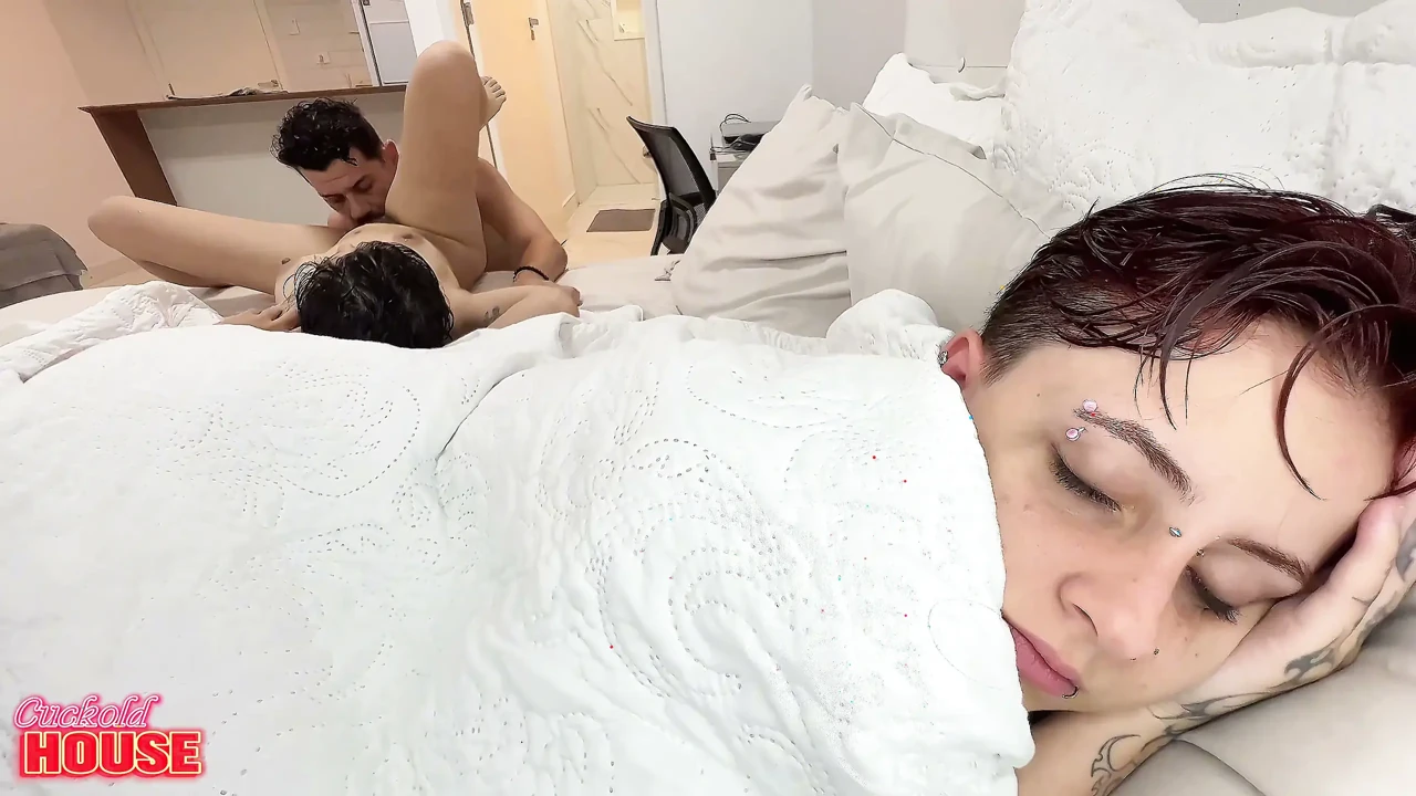 Bisexual Girl Cheating on Her Sleepy Girlfriend with a Very Naughty Guy