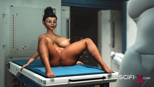Bir seksi genç busty abanoz var sert anal seks ile seks robotu içinde the medbay