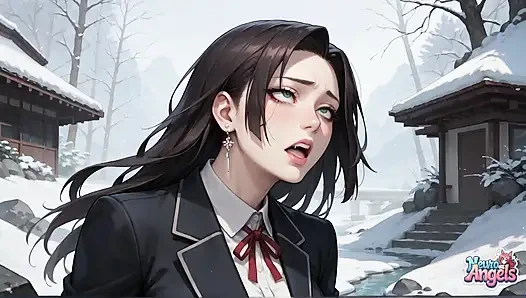 Dondurulmuş süt seli kız öğrencinin kar yağışlı fışkırtma orgazmı