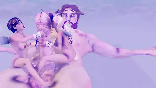 Cennetin kapısı dev erkek melek ve 3 güzel kadın melek