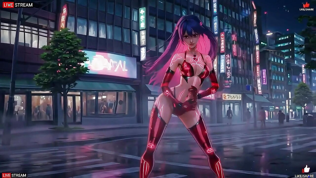 Punk tarzında şehvetli cyberpunk kız - birden fazla ateşli sahne