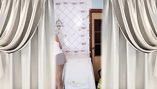 Old housewife Lukerya's morning flirtation involves brushing her teeth on the washing machine.