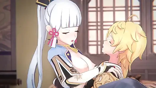 Genshin impact - ayaka ve aether tutkulu seks sahnesi - tatlı inleme - 3 boyutlu hentai animasyon