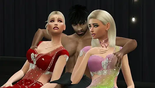 Sari giymiş güzel kadınlar Hintli adam tarafından sikiliyor üçlü seks