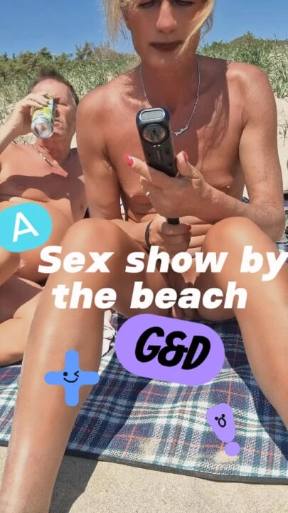 Nudist beach Stripchat sex show, Gigi and Dave, shemale girlfriend public encounter