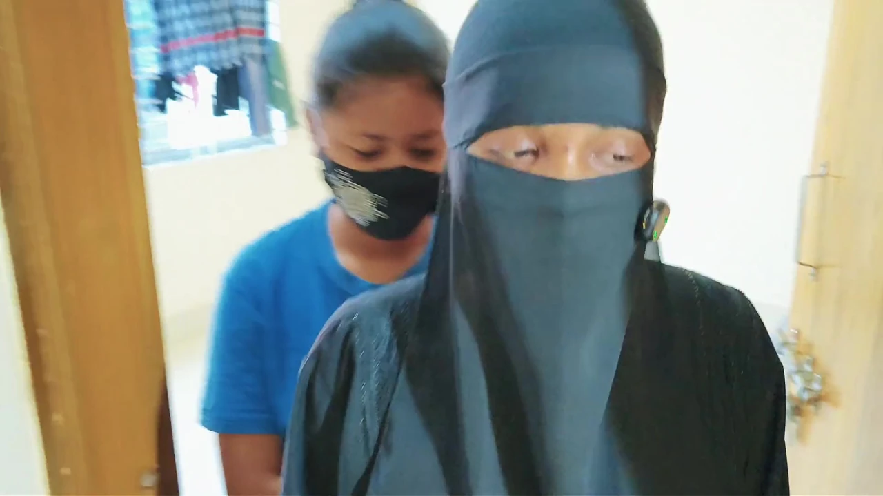 Desi Hijab stepmom teach her stepdaughter how to fuck by a brinjal clear bangla talk bangla begun fuck