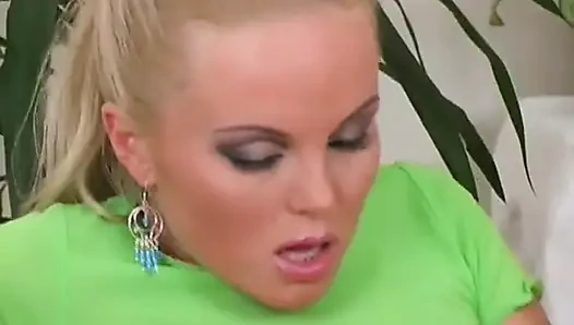 Hot Blonde Whore with Fantastic Breasts Fucks Herself Doggy Style with Sex Toy