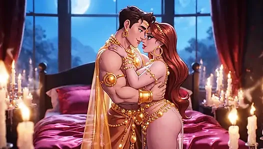 Ateşli çizgi film çift romantik gece tutkusu derlemesi - altın takı şehvetli animasyonlu aşk