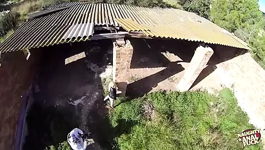 The guy fucked a slut in the ass outdoors in some kind of abandoned building