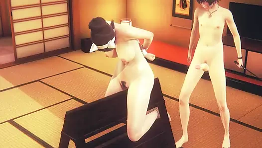 Hentai sansürsüz - geleneksel japon odasında seks yapan seksi kawaii kız