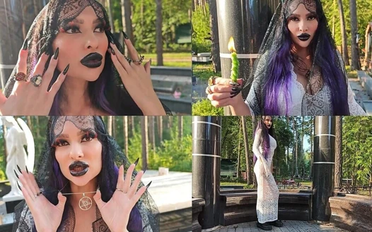 Gotik cadı mezarlıkta dolaşıyor, kara büyü ritüelleri yapıyor ve seni ona ve şeytana tapmaya hazırlıyor.