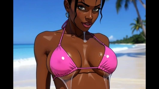 Plaj sürtüğü: seksi Afrikalı kız cennet plajında hayatın tadını çıkarıyor ve beklenmedik bir şekilde şehvetli beyaz bir adamla tanışıyor