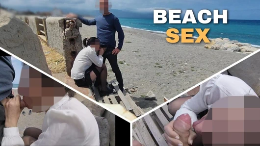 Dick Flash! Risky Blowjob on Beach: Stocking Teacher and Student Almost Caught! - MissCreamy