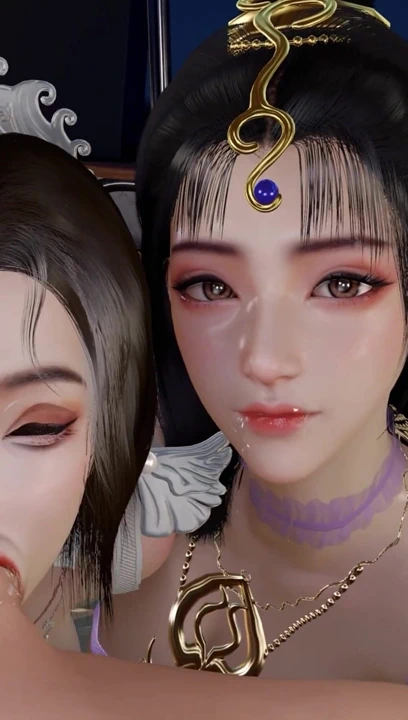 3 boyutlu iki azgın hatun büyük bir yarağı paylaşıyor