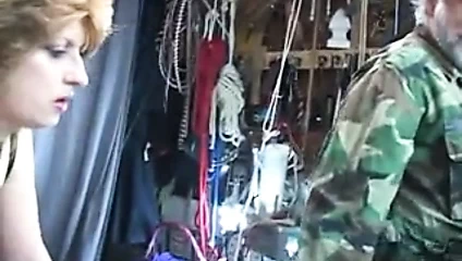 Knife, dildo, and tools fill up the asshole on this bdsm torture anal victim