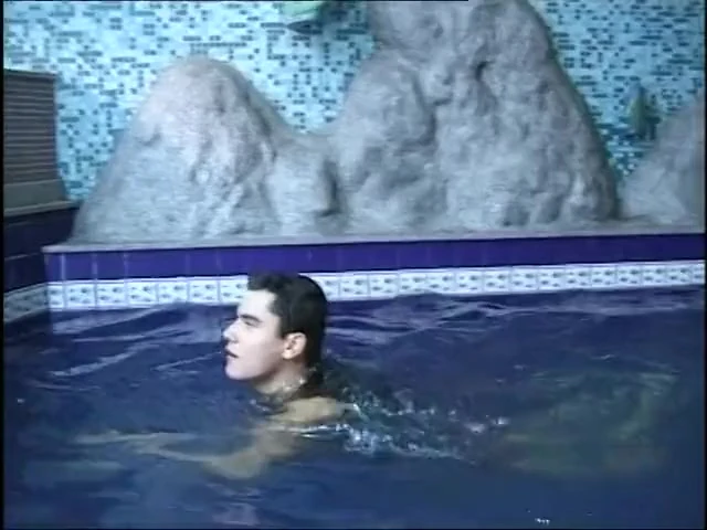 Hot TS threesome next to swimming pool