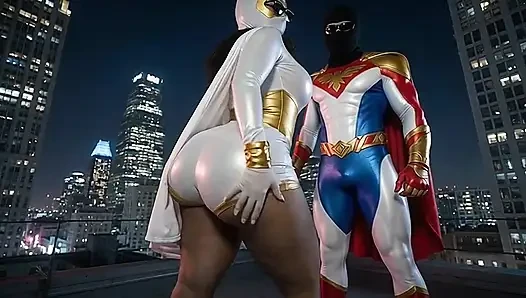 Minyon süper kahraman büyük götünü gösteriyor ve twerk yapıyor