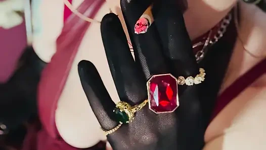 Red Leather & Cigarettes! Tina Snua Smoking A Cigarette Wearing Black Sheer Gloves & Jewelry