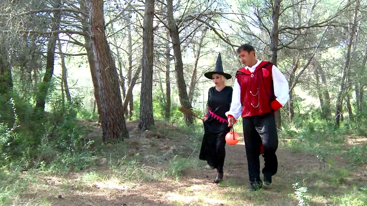 Horny couple sneak out of a Halloween party to fuck