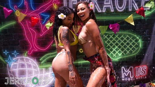 Jerkaoke- ıslak ve vahşi kız kız eylemi- cassie del isa ve nina white