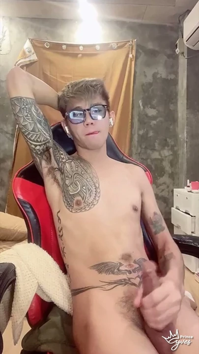 Cute Inked Boy Teasing, Masturbating, and Cumming for His Webcam Viewer | Clip 1