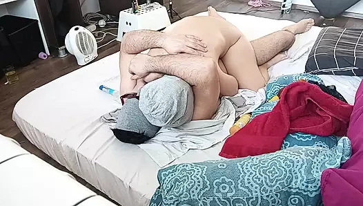 Amateur couple having crazy sex in the bedroom. Amateur couple taking a bath, wife with hairy pussy, big ass, big tits