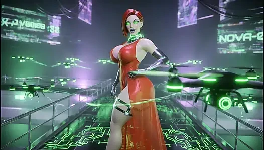 Cyber Catwalk - Nova in See-Through Red Lingerie & Futuristic Tease"