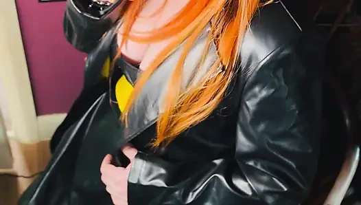 The Gothic Cutie Tina Snua Dressed In a Leather Coat & Smoking A Cork 100 Cigarette - Ginger Miss Smokes In A Leather Outfit OME