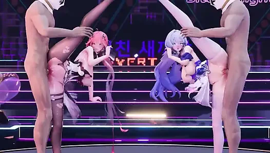 Dans etmek ve makas şokatlamak, Ming Tide ve Savaş Çift Anal tıkaç, itme ve patlayan göğüsler.