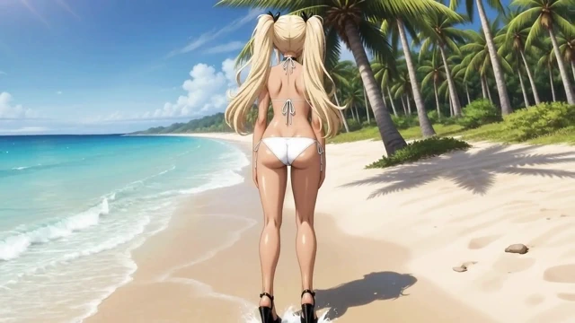 On the Beach with hot Nami - She play with her pussy