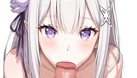 AI Elf Girl Emilia-tan gives a titjob with cum on her tits, rides cowgirl-style, and gives a blowjob with cum in her mouth