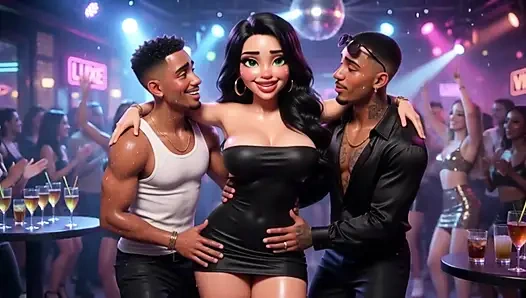 Güzel kadın canlı kulüpte erkeklerle dans eden ve dört ayak üzerinde tamamen çıplak hale gelen heyecan verici gecenin tadını çıkarıyor