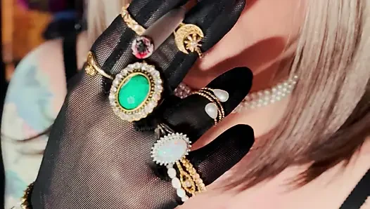 Nylon British Mature Tina Snua Smoking A Cigarette In Nylon Elbow Gloves & Jewellery - Smoker OMI OME Snap Inhale Drifting