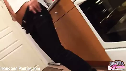 Short haired emo tomboy in tight blue jeans