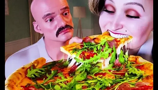 Büyük göğüslü tombul kızlar pizzayı sever