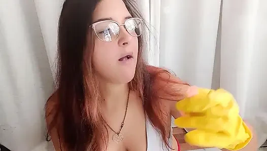Lateks eldivenler bubblegum ve balon üfleme - tavşan tezgahçı