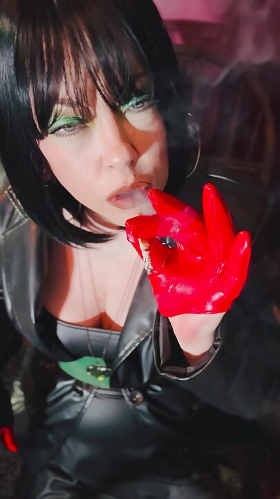 Miss Tina Snua In Leather coat & Gloves Sparks Up A cigarette Then Smokes For You Leather Lovers!
