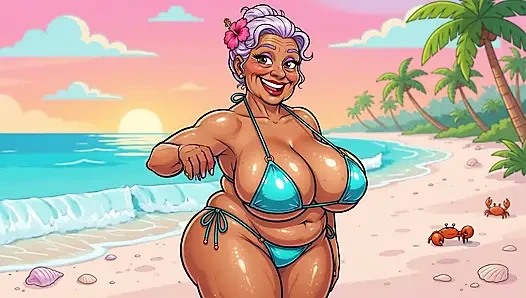 İri göğüslü nine plajda azdırıyor - yeni yapay zeka tarzı