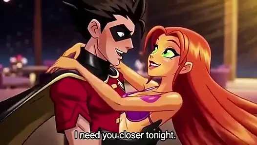 STARFIRE VE ROBIN BUHARLı ÇATı KATı ROMANTIZMI - ateşli 3 boyutlu anime çift