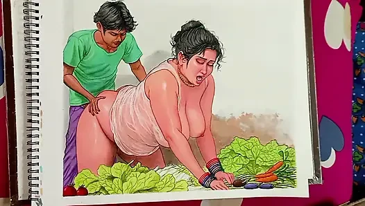 Seksi ama zavallı Hintli köylü kadın sebze parasını ödemek için bir sebze satıcısını sikiyor