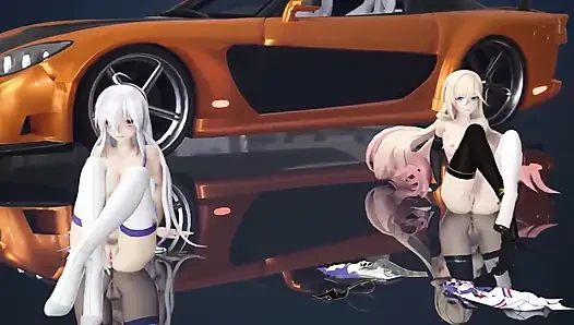 Çikolatalı kremalı duet striptiz; Siyah çoraplı; Beyaz çoraplı; Racing Leotards