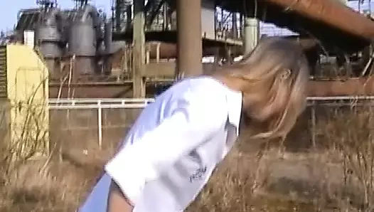 Blonde German slut gets her pussy rocked in public