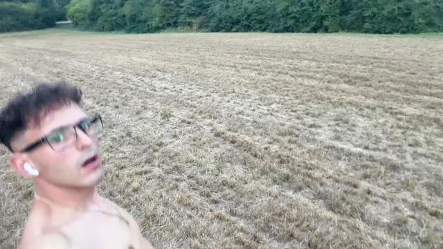 German boy jerks off naked outside and cums